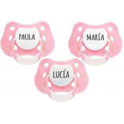 3 Chupetes personalizados con nombre color rosa