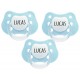 3 Chupetes personalizados con nombre color rosa