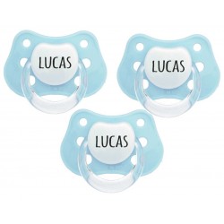 3 Chupetes personalizados con nombre color rosa