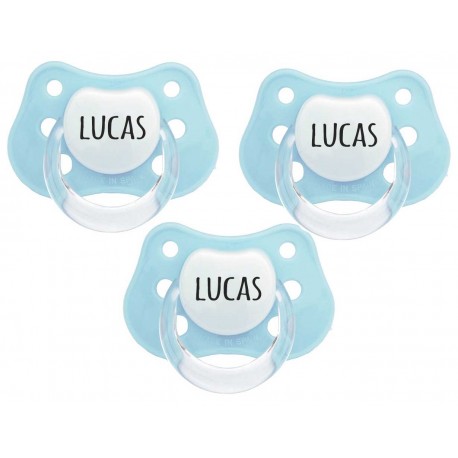 3 Chupetes personalizados con nombre color rosa