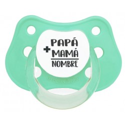 Chupete personalizado bebé mamá papá verde