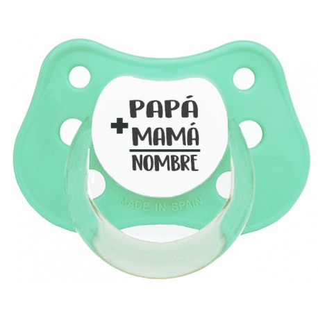 Chupete personalizado bebé mamá papá verde
