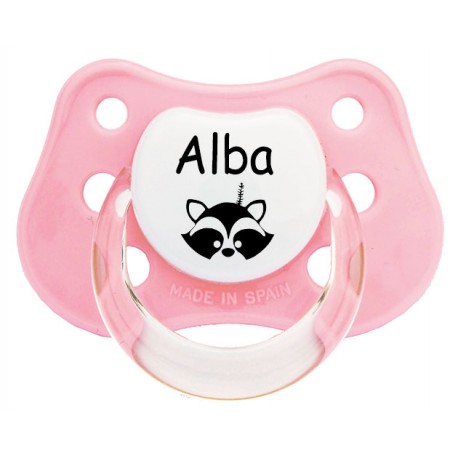 Chupete personalizado mapache tipi rosa