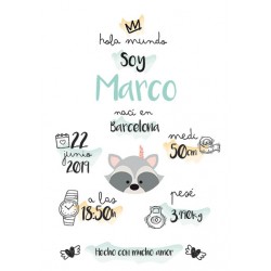 Laminas personalizada nacimiento bebe mapache tipi