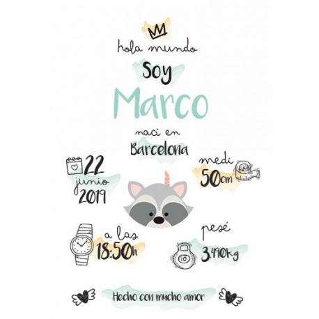 Laminas personalizada nacimiento bebe mapache tipi