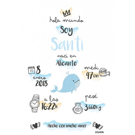 Laminas personalizada nacimiento ballena 