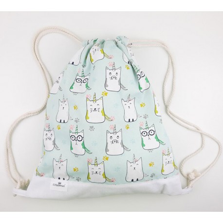 bolsa o mochila infantil colegio gato unicorn