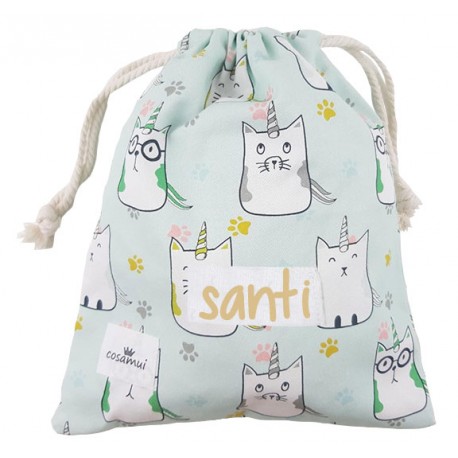 bolsa merienda personalizada niño niña cat unicorn