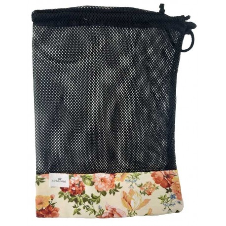 Bolsa de rejilla flores fondo blanco