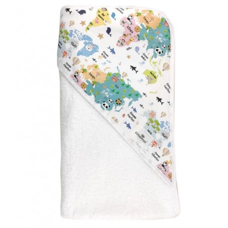 Toalla capa de baño recien nacido mapamundi animal