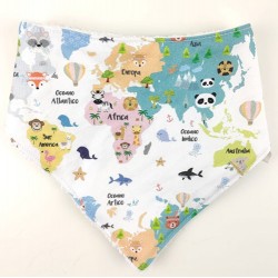 Bandana para bebé algodón mapamundi animal