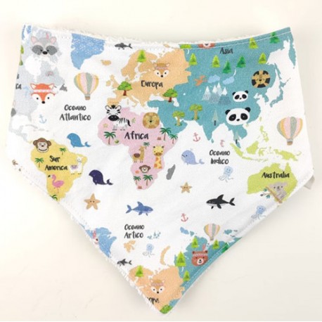 Bandana para bebé algodón mapamundi animal