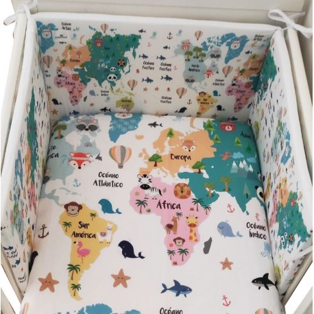 Funda Nórdica cuna mapamundi animal